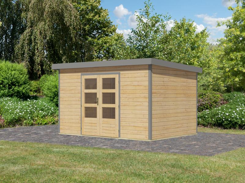 Karibu Hybrid Gartenhaus Pluto 7 A, naturbelassen/graualuminium, 28 mm