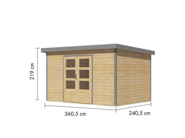 Karibu Hybrid Gartenhaus Pluto 7 A, naturbelassen/graualuminium, 28 mm