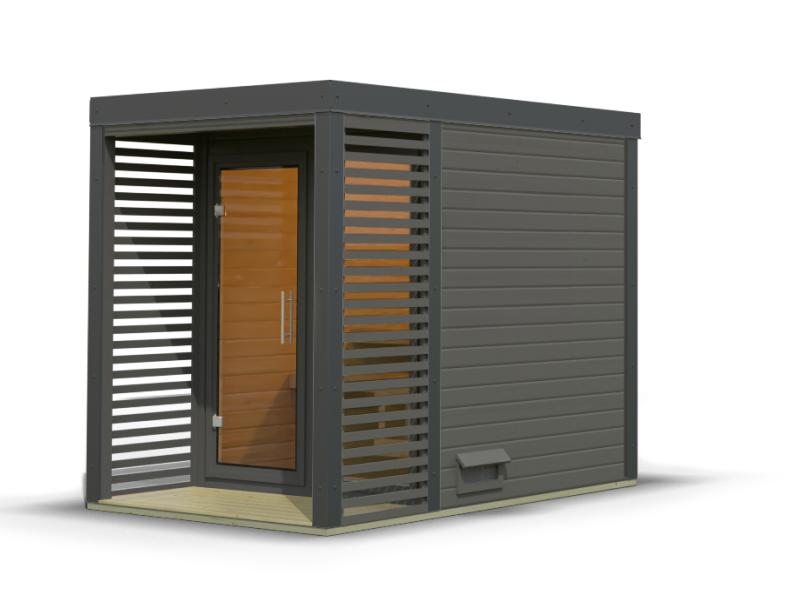 Karibu Hybrid Saunahaus Ares 1, terragrau/anthrazit -ohne Ofen-