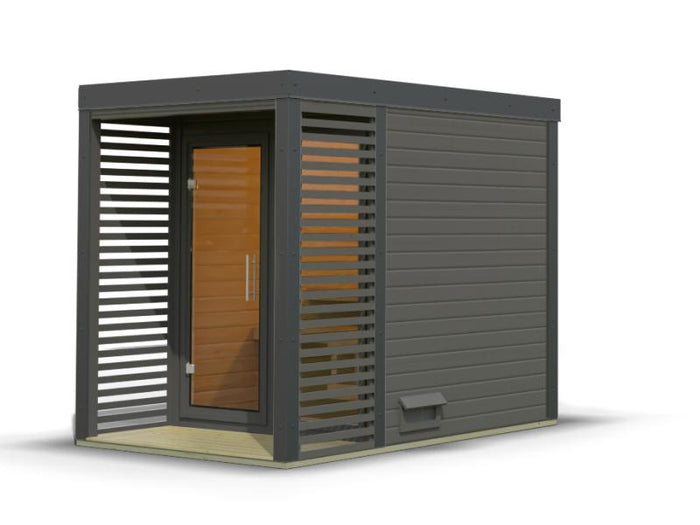 Karibu Hybrid Saunahaus Ares 1, terragrau/anthrazit -ohne Ofen-