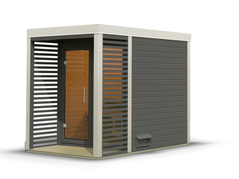 Karibu Hybrid Saunahaus Ares 1, terragrau/weiß -ohne Ofen-