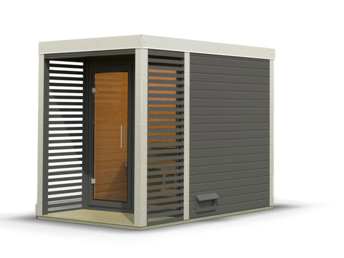 Karibu Hybrid Saunahaus Ares 1, terragrau/weiß -ohne Ofen-