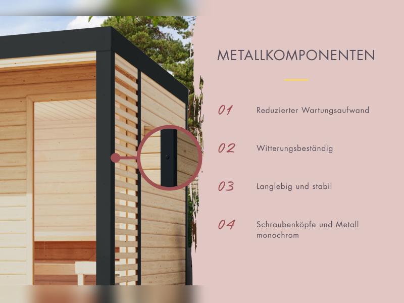 Karibu Hybrid Saunahaus Ares 3, naturbelassen/anthrazit -inkl. 9 kW Ofen ext. Steuerung-