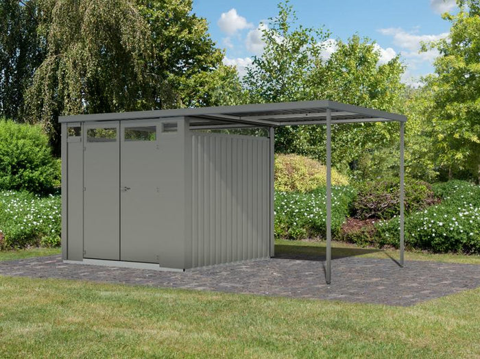 Karibu Metallgerätehaus Osten 2, graualuminium inkl. Anbaudach 2,25 m