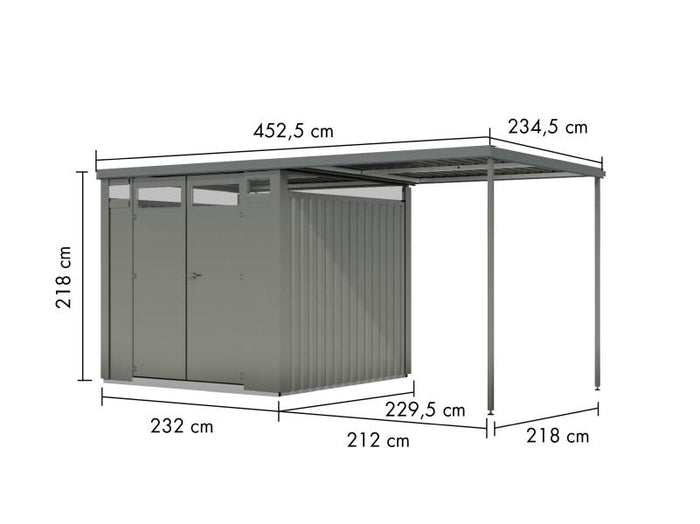 Karibu Metallgerätehaus Osten 2, graualuminium inkl. Anbaudach 2,25 m
