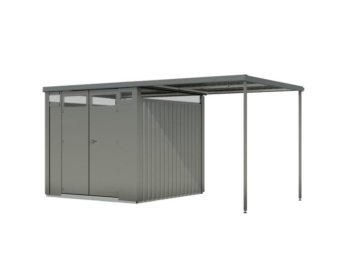 Karibu Metallgerätehaus Osten 2, graualuminium inkl. Anbaudach 2,25 m