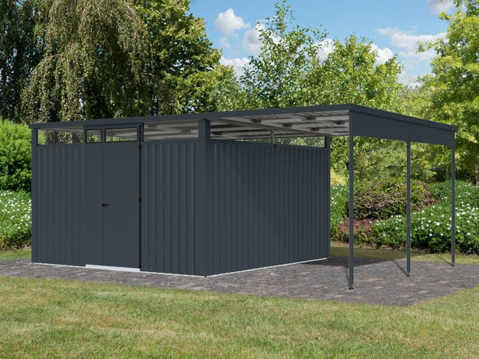 Karibu Metallgerätehaus Osten 3,5 anthrazit, inkl. Anbaudach 2,25 m
