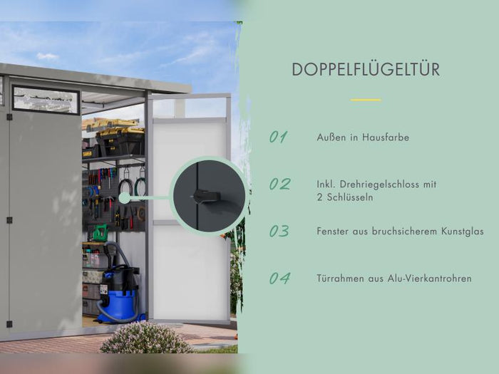 Karibu Metallgerätehaus Osten 3,5 graualuminium, inkl. Anbaudach 2,25 m