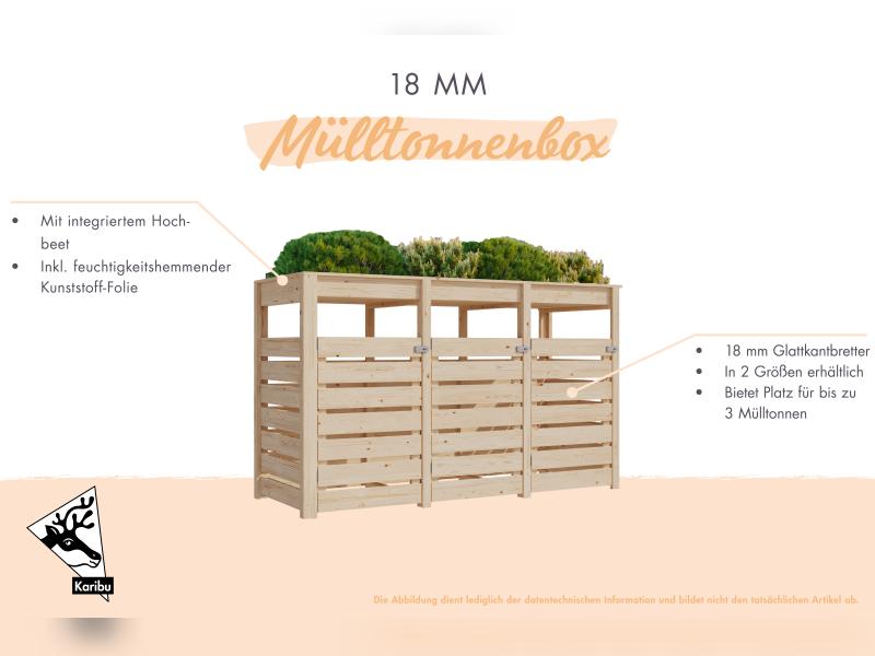 Karibu Mülltonnenbox, terragrau,  für 3 Tonnen inkl. Hochbeet