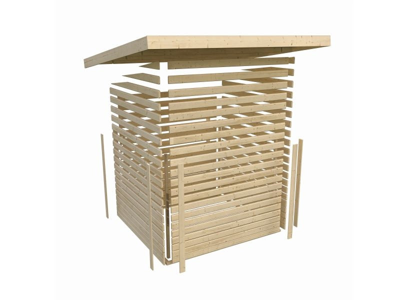Karibu Multifunktionshaus Pultdach mit Schrank und Anbaudach 28 mm