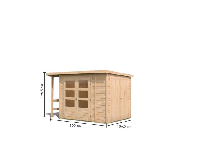 Karibu Multifunktionshaus Pultdach mit Schrank und Anbaudach 19 mm
