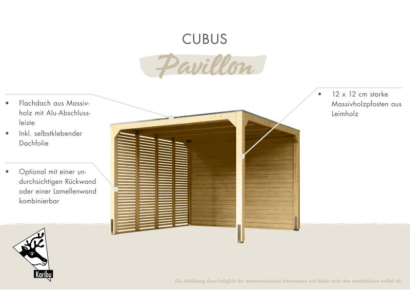 Karibu Pavillon Cubus im Set mit 2 Verlängerung, natur