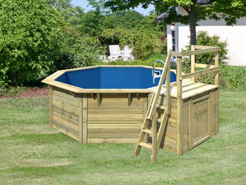 Karibu Pool Modell 1 X im Set mit Terrasse , Filteranlage und Skimmer, kdi - Folie Blau