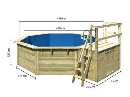 Karibu Pool Modell 2 X im Set mit Terrasse, Filteranlage und Skimmer, kdi - Folie Blau