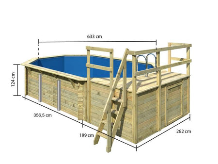 Karibu Pool Modell 4 Variante C, mit Terrasse im Set inkl. Filteranlage groß und Skimmer