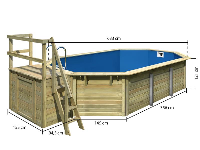 Karibu Pool Modell 4 X im Set mit Terrasse, Filteranlage groß und Skimmer, kdi - Folie Blau