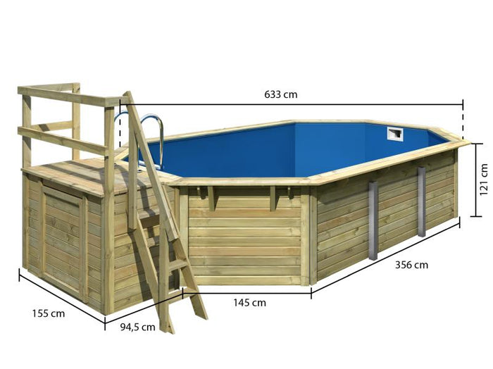 Karibu Pool Modell 4 X im Set mit Terrasse, Filteranlage groß und Skimmer, kdi - Folie Blau