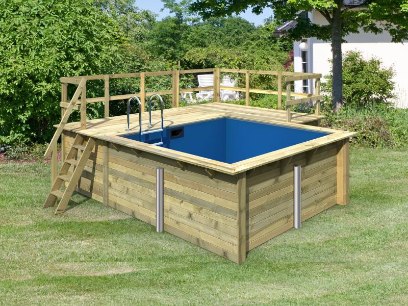 Karibu Rechteck Pool Größe 1 im Set inkl. Filterpaket , Terrasse 3,5 m und Seitenterrasse