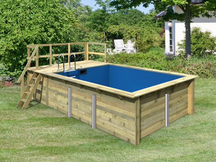 Karibu Rechteck Pool Größe 2 im Set inkl. Filterpaket und Terrasse 3,5 m