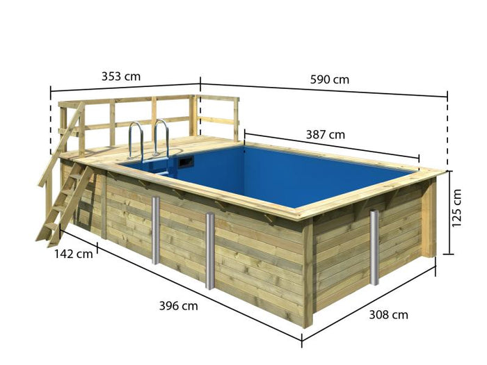 Karibu Rechteck Pool Größe 2 inkl. Terrasse 3,5 m