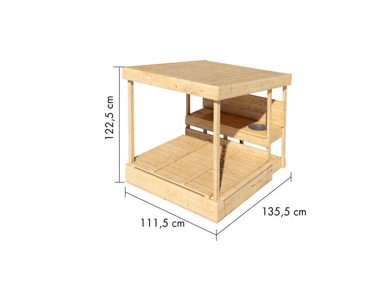 Karibu Sandkasten Max inkl. Dach und Matschküche, naturbelassen