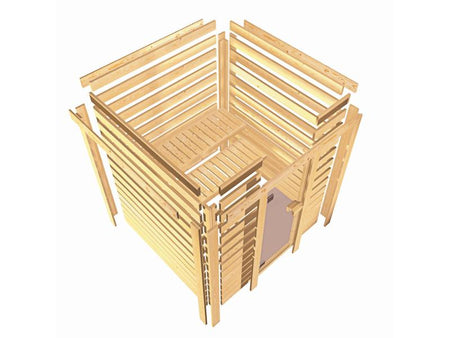 Karibu Sauna Adelina inkl. 9 kW Bioofen ext. Steuerung mit klassischer Saunatür -ohne Dachkranz-