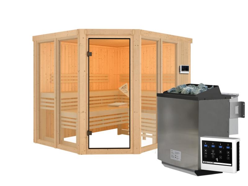 Karibu Sauna Ainur mit 9 kW Bioofen Ext. Strg  68 mm