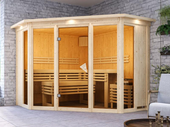 Karibu Sauna Alcinda mit Dachkranz- ohne Ofen 68 mm