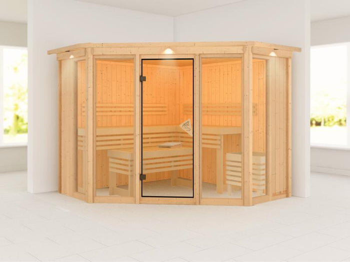 Karibu Sauna Alcinda mit Dachkranz- ohne Ofen 68 mm