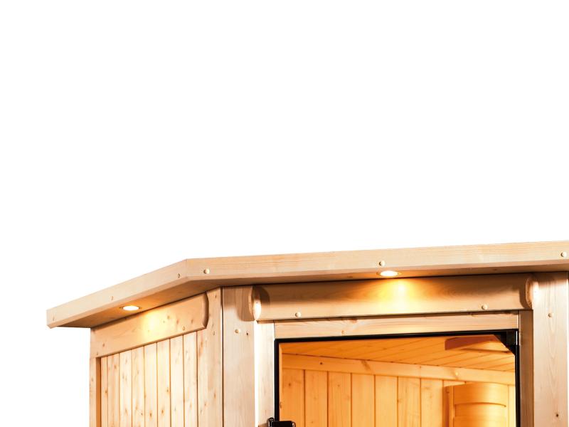 Karibu Sauna Askja 68 mm- 9 kW Ofen integr.Strg- mit Dachkranz