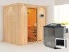 Karibu Sauna Bodin inkl. 9 kW Bioofen ext. Steuerung, mit bronzierter Saunatür -mit Dachkranz-