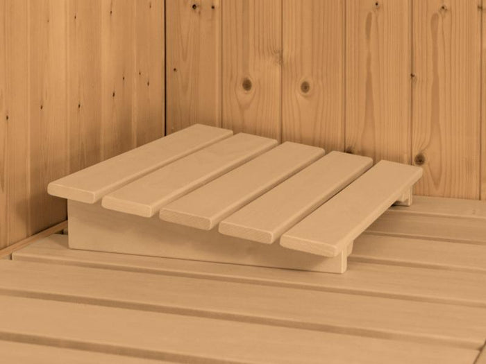 Karibu Sauna Bodin inkl. 9 kW Bioofen ext. Steuerung,mit energiesparender Saunatür - mit Dachkranz-