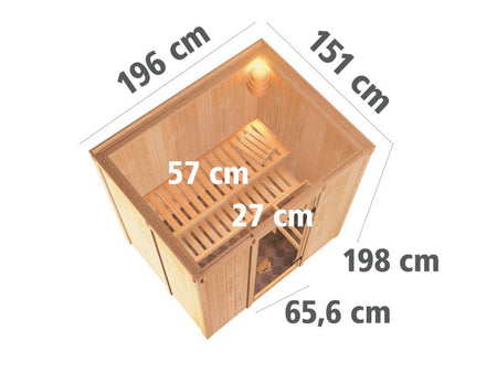 Karibu Sauna Bodin inkl. 9 kW Bioofen externer Steuerung, mit energiesparender Saunatür - ohne Dachk