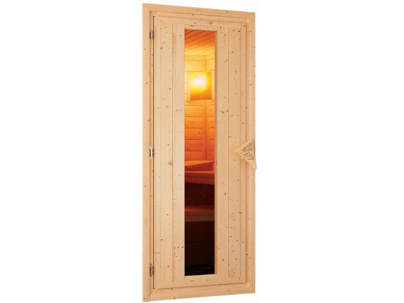 Karibu Sauna Bodin inkl. 9 kW Bioofen externer Steuerung, mit energiesparender Saunatür - ohne Dachk