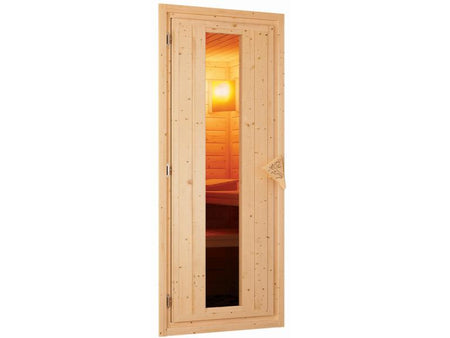 Karibu Sauna Bodin inkl. 9 kW Bioofen externer Steuerung, mit energiesparender Saunatür - ohne Dachk