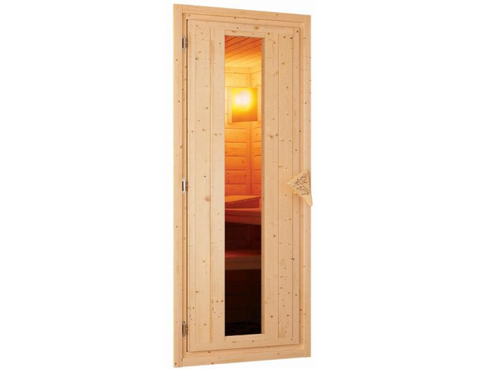 Karibu Sauna Bodin inkl. 9 kW Bioofen externer Steuerung, mit energiesparender Saunatür - ohne Dachk