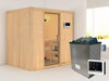 Karibu Sauna Bodin inkl. 9 kW Ofen ext. Steuerung, mit Klarglas Ganzglastür -ohne Dachkranz-