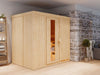 Karibu Sauna Bodin inkl. 9 kW Ofen externer Steuerung, mit energiesparender Saunatür -ohne Dachkranz