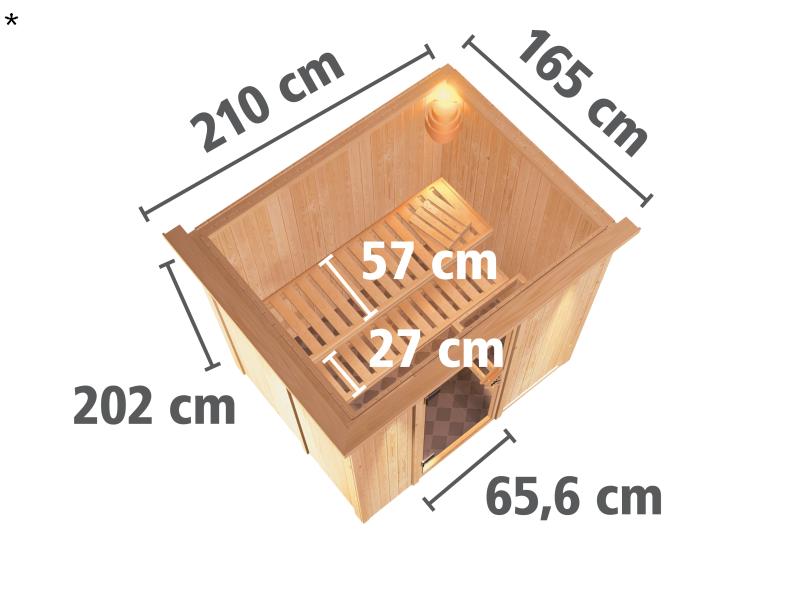Karibu Sauna Bodin ohne Ofen, mit Dachkranz, mit Ganzglas Klarglastür