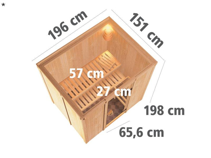 Karibu Sauna Bodin ohne Ofen, ohne Dachkranz, mit energiesparender Saunatür