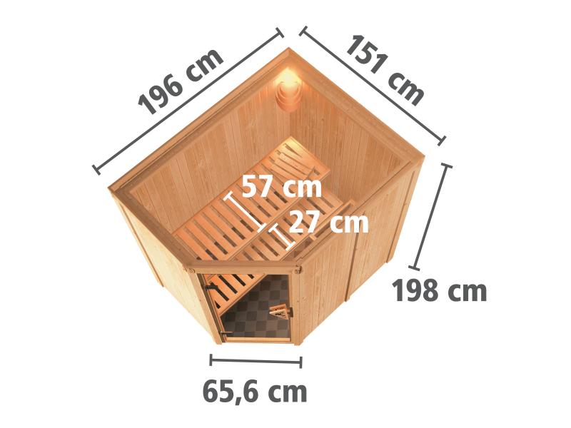 Karibu Sauna Carin inkl 9 kW Ofen ext. Steuerung, mit energiesparender Saunatür -ohne Dachkranz-