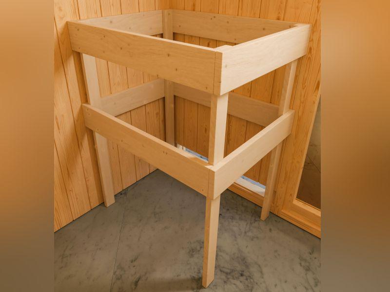 Karibu Sauna Carin inkl. 9 kW Bioofen ext. Steuerung mit Klarglas Ganzglastür - mit Dachkranz -