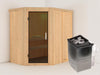 Karibu Sauna Carin inkl. 9 kW Ofen integr. Steuerung mit moderner Saunatür - ohne Dachkranz -