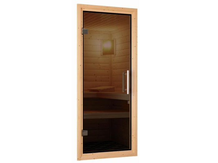 Karibu Sauna Carin inkl. 9 kW Ofen integr. Steuerung mit moderner Saunatür - ohne Dachkranz -