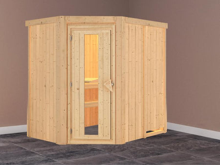Karibu Sauna Carin ohne Ofen, ohne Dachkranz, mit energiesparender Saunatür