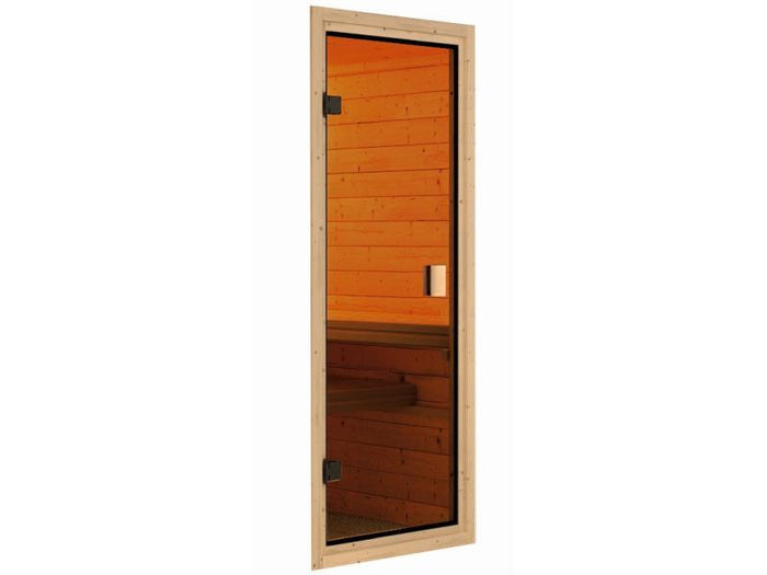 Karibu Sauna Faurin inkl. 9 kW Ofen integr. Steuerung mit klassischer Saunatür -ohne Dachkranz-
