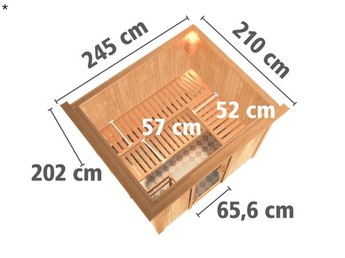 Karibu Sauna Gobin inkl. 9-kW-Bioofen mit externer Steuerung, mit Dachkranz, mit moderner Saunatür