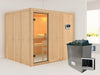 Karibu Sauna Gobin inkl. 9 kW Ofen mit ext. Steuerung, ohne Dachkranz, mit Klarglas Ganzglastür