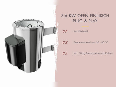 Karibu Sauna Irava 1 - inkl. 3,6 kW Ofen ext. Steuerung