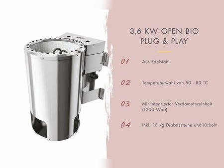Karibu Sauna Irava 3 inkl. 3,6 kW Bioofen ext. Steuerung